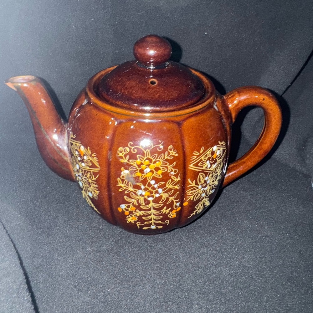 Made in Japan Brown Floral Stoneware Teapot - Vintage